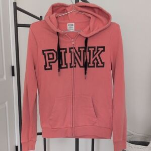 PINK VS Victoria's Secret Salmon & Black Zip Up Hoodie. Size XS